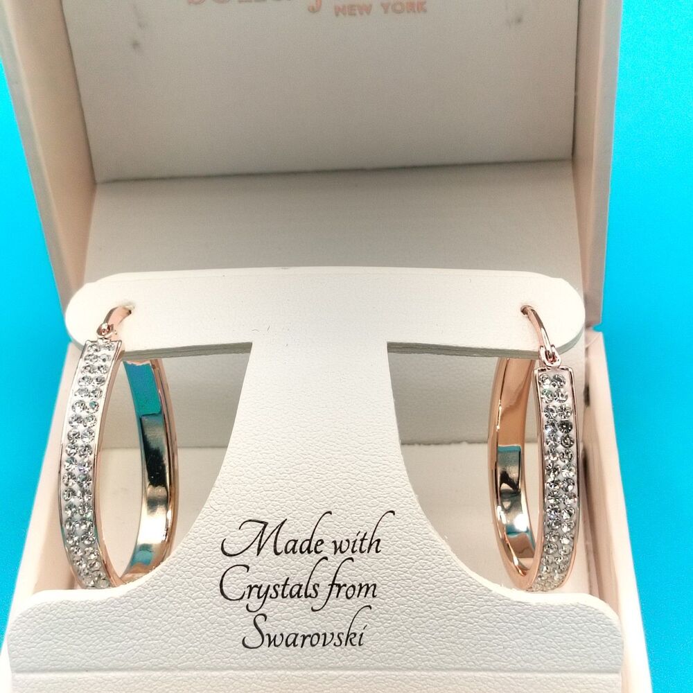 Sofia James New York Rose Gold Tone Hoop Earrings with Swarovski Crystals